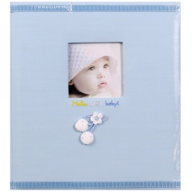Detský fotoalbum na rožky BABY POMPON 29x32/60s. modrý