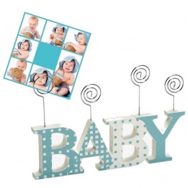 Drevený detský fotorámik-fotoclip BABY CLIP modrý