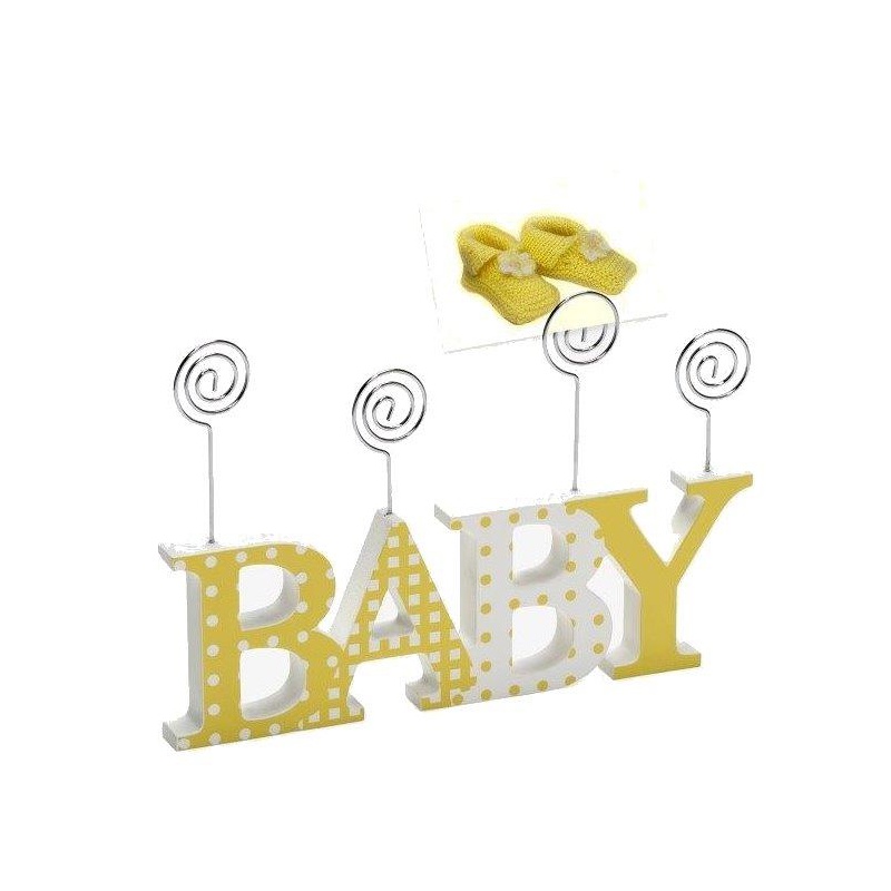 Detský devený fotorámček-fotoclip BABY žltý