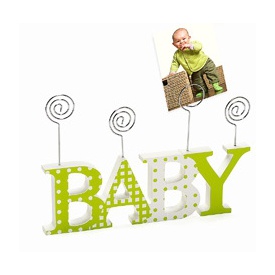 Detský drevený fotorámik-fotoclip BABY zelený